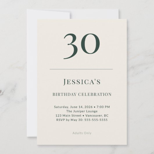 Invitation Classic Forest & Linen 30th Birthday Celebration (Devant)