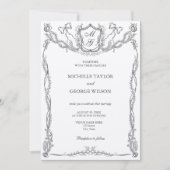 Invitation Classic Formal Élégant Floral Bow Crest Monogramme (Devant)