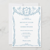 Invitation Classic Formal Élégant Français Bleu Crest Monogra (Devant)