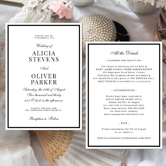 Invitation Classic formal minimal black and white wedding