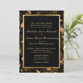 Invitation Classic Formal Noir & Or Floral Foliage Mariage (Debout devant)