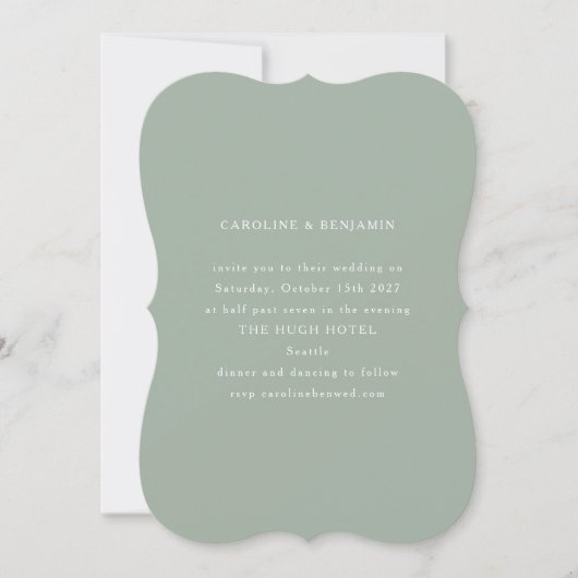 Invitation Classic Formal Sage Dusty Mariage de forme unique (Devant)
