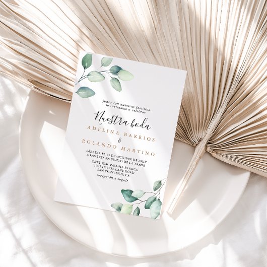 Invitation Classic Forme Vert Feuilles Nuestra Boda Mariage
