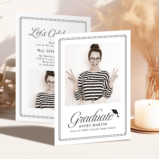 Invitation Classic Framed Elegant Script Photo Graduation