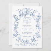Invitation Classic French Blue Flowers & Ribbons Wedding (Devant)