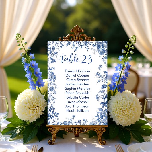 Invitation Classic French Blue Toile Seating Chart Card