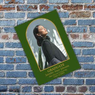 Invitation Classic Gold Arch Green ajouter photo Graduation