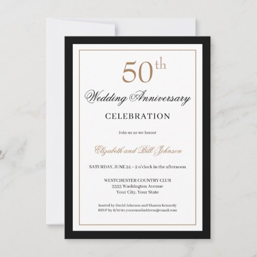 Invitation Classic Gold Black 50th Wedding Anniversary (Devant)