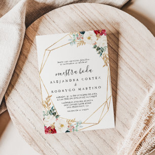 Invitation Classic Gold Bourgogne Blanc Floral Nuestra Boda
