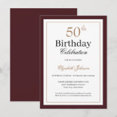 Invitation Classic Gold Burgundy 50th Birthday Party (Devant / Derrière)
