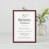 Invitation Classic Gold Burgundy 50th Birthday Party (Debout devant)