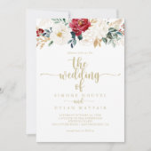 Invitation Classic Gold Burgundy Blanc Floral Mariage de (Devant)