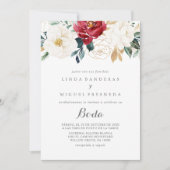 Invitation Classic Gold Burgundy Floral Boda Mariage espagnol (Devant)