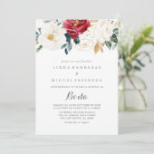 Invitation Classic Gold Burgundy Floral Boda Mariage espagnol (Debout devant)