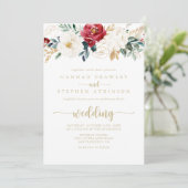 Invitation Classic Gold Burgundy Floral Mariage avant et arri (Debout devant)