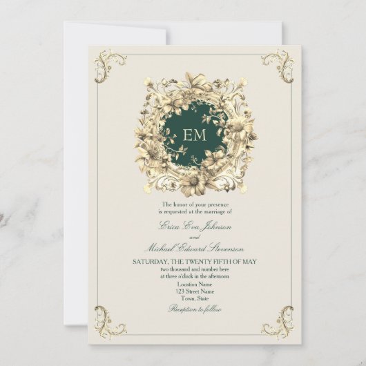 Invitation Classic Gold et Emerald Green Mariage (Devant)