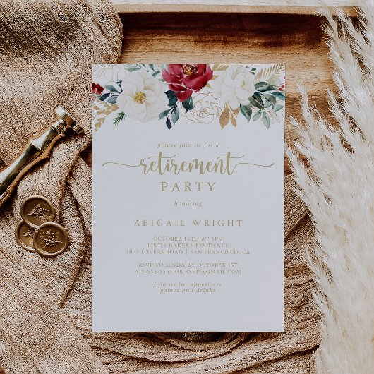 Invitation Classic Gold Floral Retraite Party