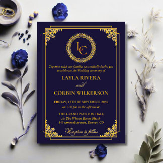 Invitation Classic Gold Frame Royal Monogram Wedding