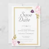 Invitation Classic Gold Frame Rustic Photo Mariage Date de sa (Devant)