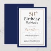 Invitation Classic Gold Navy Blue 50th Birthday Party (Devant / Derrière)