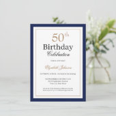 Invitation Classic Gold Navy Blue 50th Birthday Party (Debout devant)