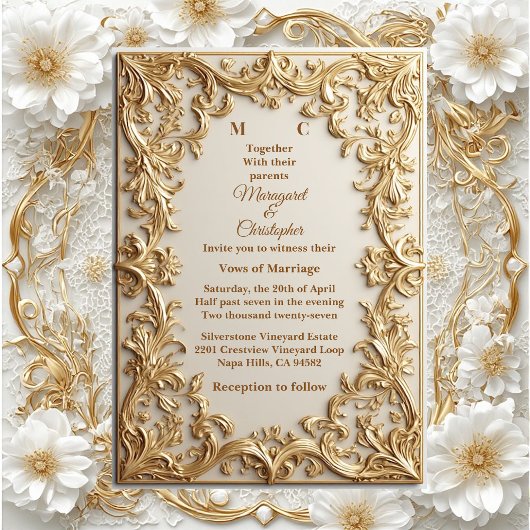 Invitation Classic Gold Ornate Floral Motif Modern Typography