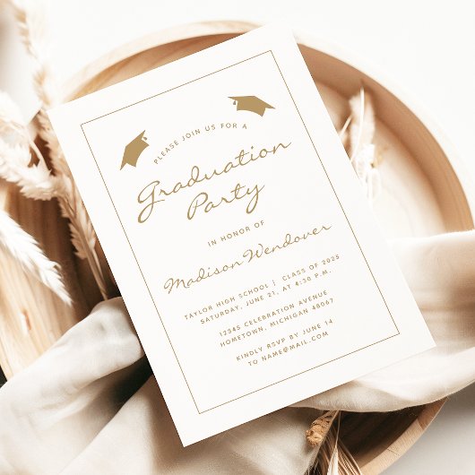 Invitation Classic Gold White Border Graduation Party 2025