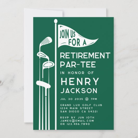 Invitation Classic Golf Clubs Retraite Party Green (Devant)