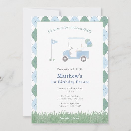 Invitation Classic Golf Pattern 1st Birthday Par-tee Party (Devant)