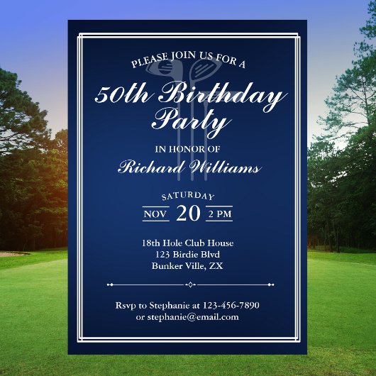 Invitation Classic Golf Thème Bleu Blanc 50e anniversaire