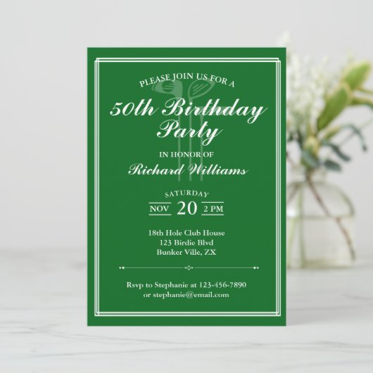 Invitation Classic Golf Thème Vert Blanc 50e anniversaire (Debout devant)