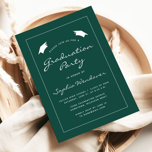 Invitation Classic Green Border Graduation Party 2025