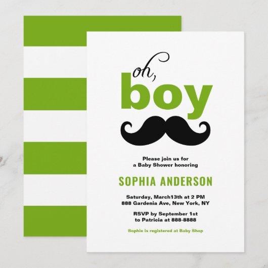 Invitation Classic Green C'est un Baby shower de moustache ga (Devant / Derrière)