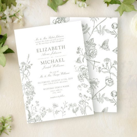 Invitation Classic Green Chinoiserie Victorian Floral Mariage