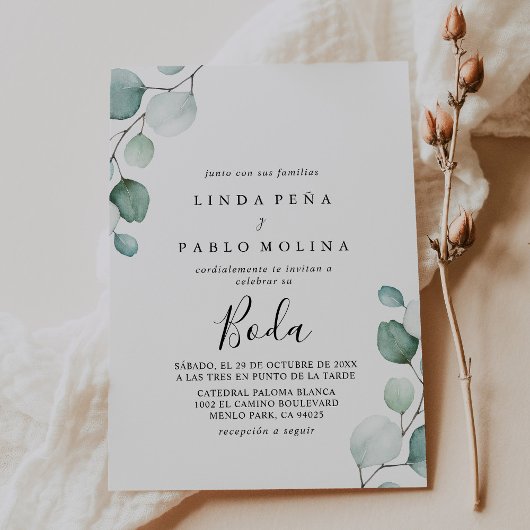 Invitation Classic Green Eucalyptus Calligraphie Boda Mariage