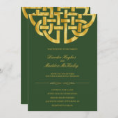 Invitation Classic Green Gold Celtic Knot Handfasting (Devant / Derrière)