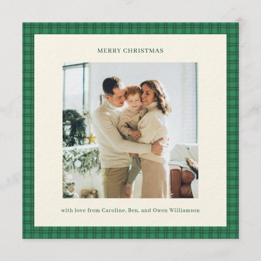 Invitation Classic Green Plaid Cozy Christmas Photo (Devant)