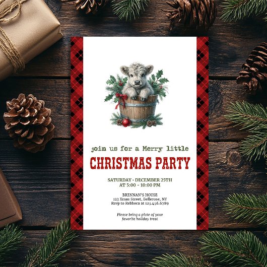 Invitation Classic highland cow Christmas invite red florals