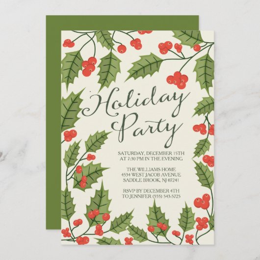 Invitation Classic Holly Fête (Devant / Derrière)