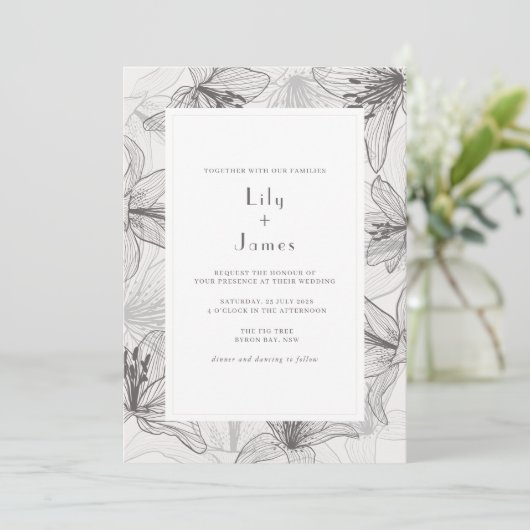 Invitation Classic Illustré Floral Lys Mariage Invitati (Debout devant)