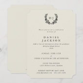 Invitation Classic ivoire Monogram Laurel Wreath Graduation (Devant / Derrière)