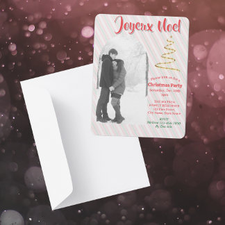 Invitation Classic Joyeux Noel Green Red Stripes Christmas