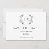 Invitation Classic Laurel Wreath Monogramme Enregistrer la da (Devant)