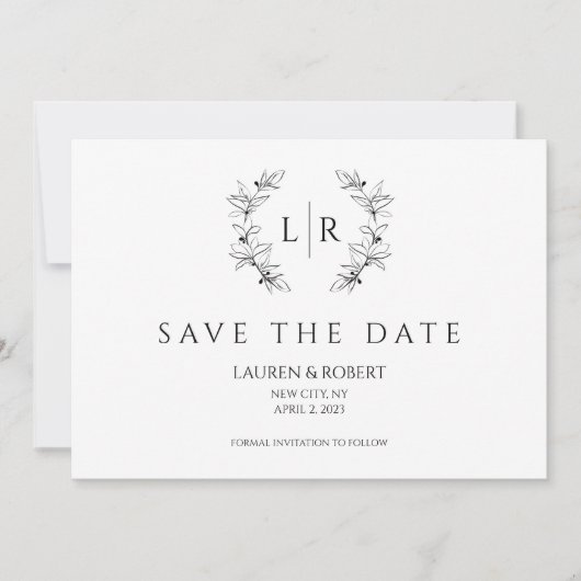 Invitation Classic Laurel Wreath Monogramme Enregistrer la da (Devant)