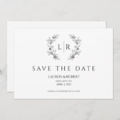 Invitation Classic Laurel Wreath Monogramme Enregistrer la da (Devant / Derrière)