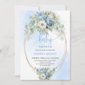 Invitation Classic Light Blue Peonies Eucalyptus Baby Shower (Devant)