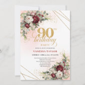 Invitation Classic Marsala Floral Greenery 90th Birthday (Devant)