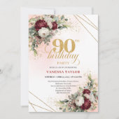Invitation Classic Marsala Floral Greenery 90th Birthday (Devant)