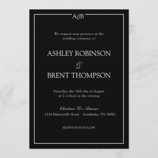 Invitation Classic Minimalist Ampersand Monogram Black White (Devant)