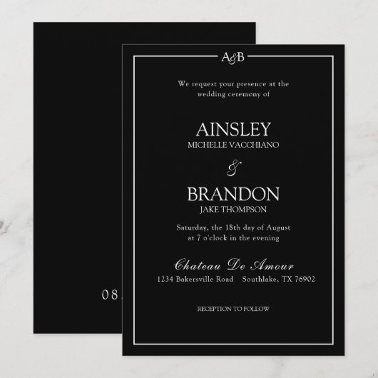 Invitation Classic Minimalist Ampersand Monogram Black White (Devant / Derrière)